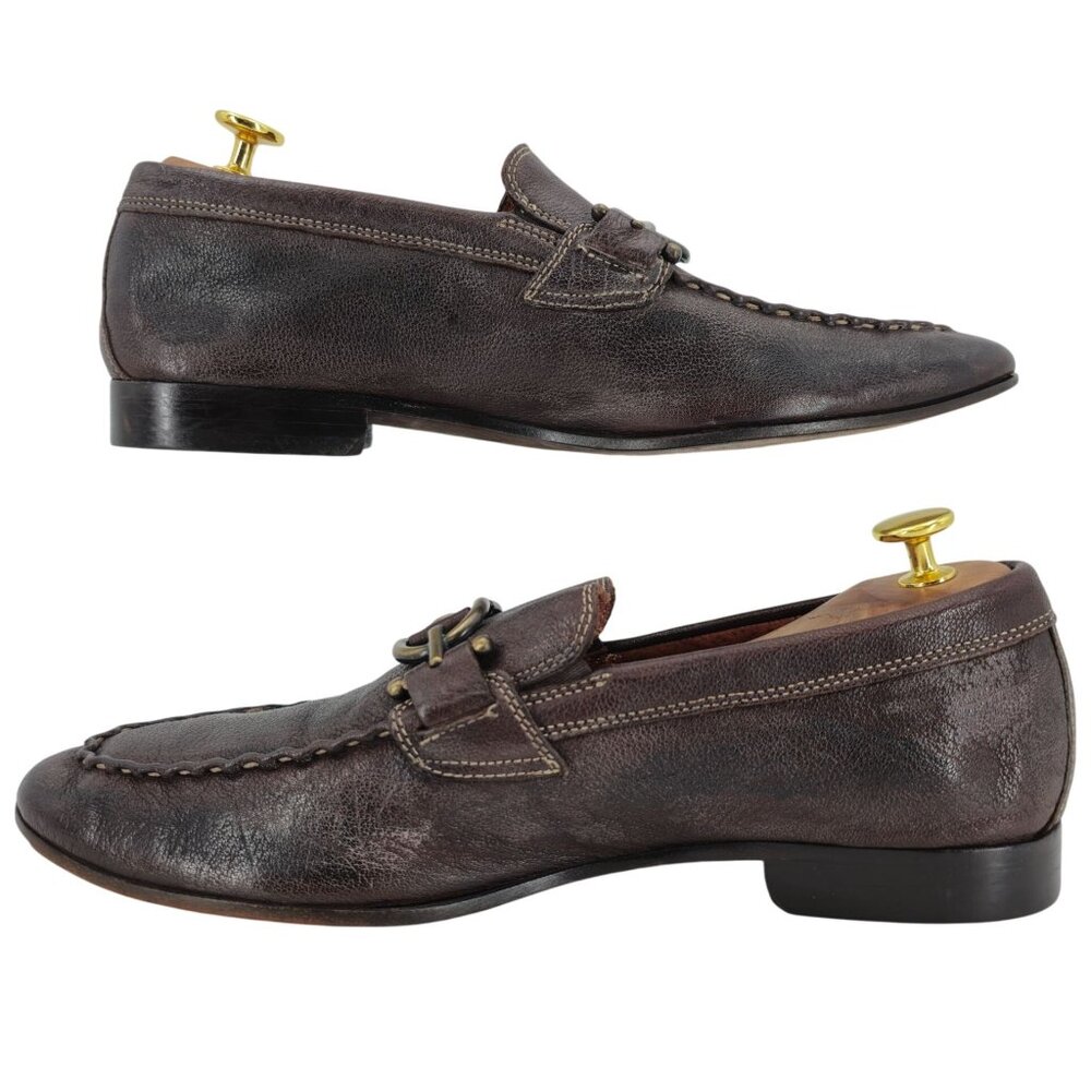 Donald J. Pliner Signature Bit Loafers Mens 9.5 Brown Pebble Leather Dress Shoes - Picture 9 of 11